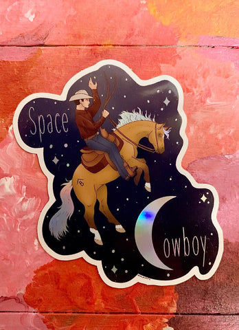 Space cowboy holographic sticker by Rafter B